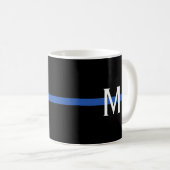 Mug Monogramme de la ligne bleue mince de la police (Devant droit)