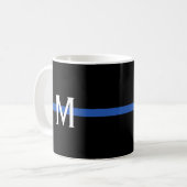 Mug Monogramme de la ligne bleue mince de la police (Devant gauche)