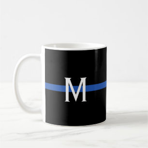 Mug Monogramme de la ligne bleue mince de la police