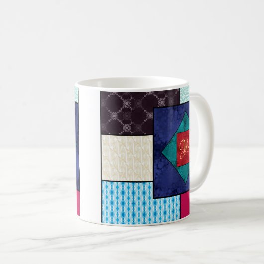 Mug Monogramme de la surface composée en patchwork (Devant droit)