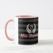 Mug Monogramme de laurier rose noir personnalisé femme (Gauche)
