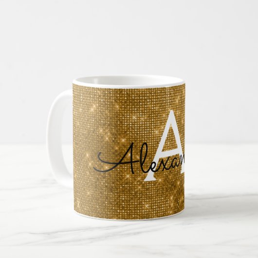 Mug Monogramme de l'étincelle d'or Nom et initiale (Devant gauche)