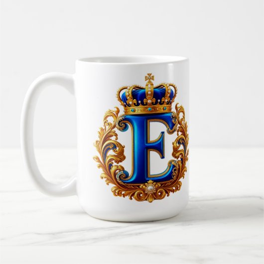 Mug Monogramme de lettre E bleu royal (Gauche)