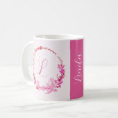 Mug Monogramme de lettre initiale floral rose élégant  (Devant gauche)