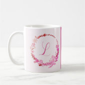 Mug Monogramme de lettre initiale floral rose élégant  (Gauche)