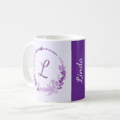 Mug Monogramme de lettre initiale floral violet élégan (Devant gauche)