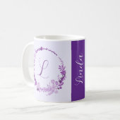 Mug Monogramme de lettre initiale floral violet élégan (Devant gauche)