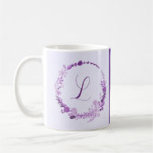 Mug Monogramme de lettre initiale floral violet élégan (Gauche)