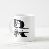 Mug Monogramme de lettre initiale florale noire minima (Devant gauche)