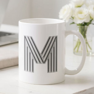 Mug Monogramme de lettre initiale noir blanc moderne é