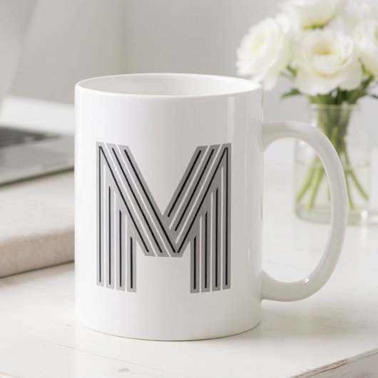 Mug Monogramme de lettre initiale noir blanc moderne é