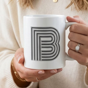 Mug Monogramme de lettre initiale noir blanc moderne é
