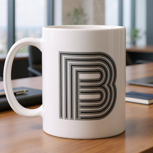 Mug Monogramme de lettre initiale noir blanc moderne é