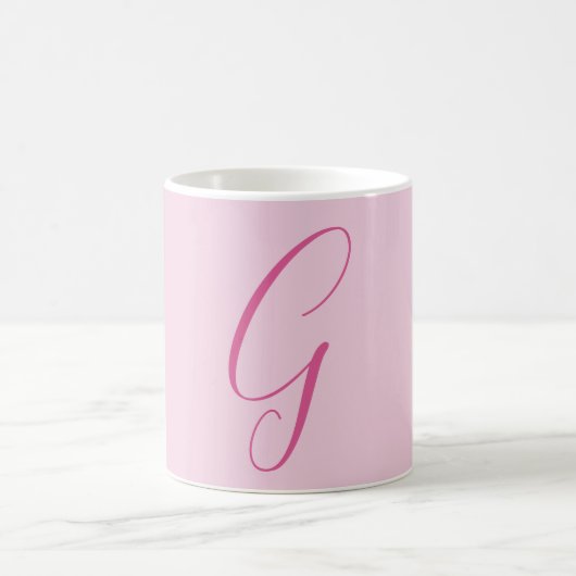 Mug Monogramme de lettre initiale rose clair chic uni (Centre)