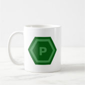 Mug Monogramme de lettre unique verte gras en hexagone (Gauche)