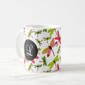 Mug Monogramme de libellules rose et verte (Devant gauche)