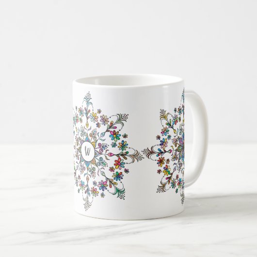 Mug Monogramme de Mandala coloré (Devant droit)