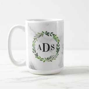Mug Monogramme de marbre de guirlande d'aquarelle