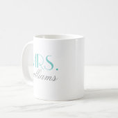 Mug Monogramme de mariage Mme Aqua élégant (Devant gauche)