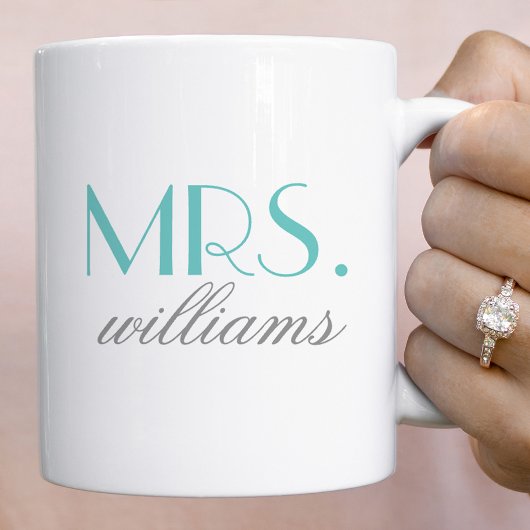 Mug Monogramme de mariage Mme Aqua élégant