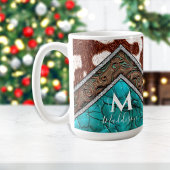 Mug Monogramme de mélange Turquoise en cuir Faux Ouest