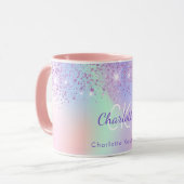 Mug monogramme de menthe à parties scintillant rose ho (Devant gauche)