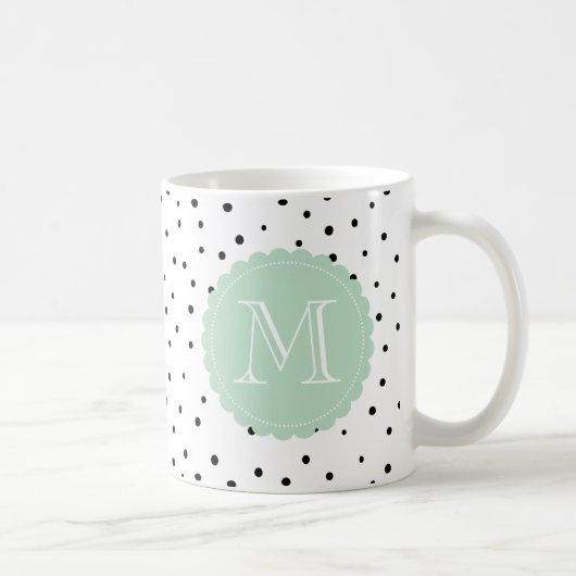 Mug Monogramme de menthe de Confetti noir et blanc (Droite)