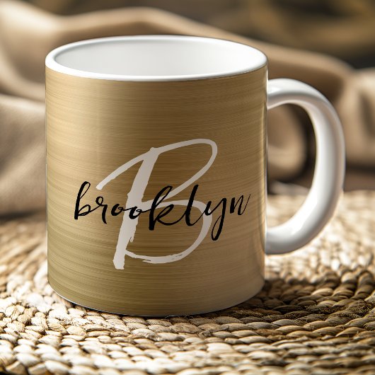 Mug Monogramme de métal brossé or noir et blanc