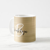 Mug Monogramme de métal brossé or noir et blanc (Devant gauche)