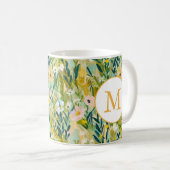 Mug Monogramme de motif aquarelle de fleur verte color (Devant droit)