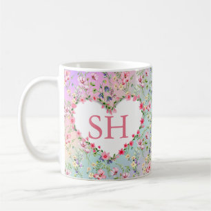 Mug Monogramme de motif aquarelle de fleurs printanièr