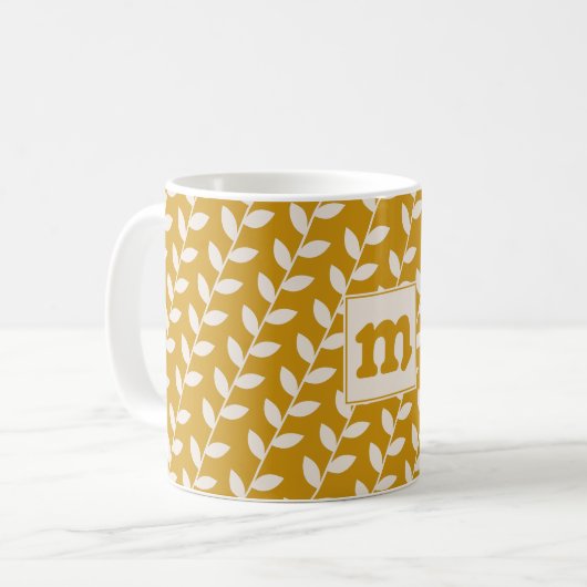 Mug Monogramme de Motif de feuille les années 70 rétro (Devant gauche)