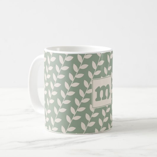 Mug Monogramme de Motif de feuille rétro les années 70 (Devant gauche)
