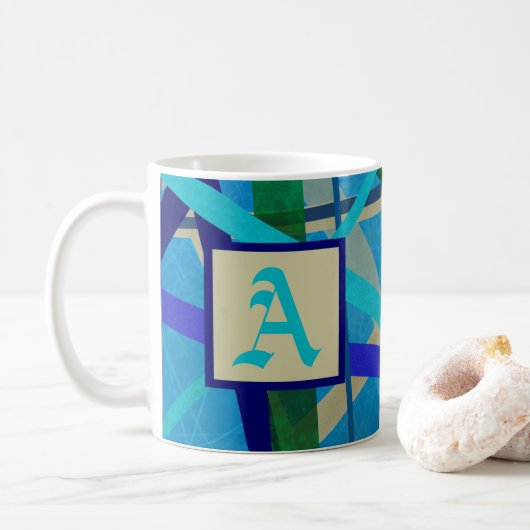 Mug Monogramme de Motif géométrique bleu et vert (Avec donut)