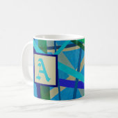 Mug Monogramme de Motif géométrique bleu et vert (Devant gauche)