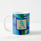 Mug Monogramme de Motif géométrique bleu et vert (Gauche)