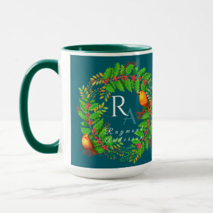 Mug Monogramme de Noël bleu océan