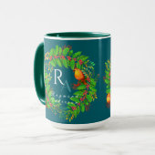 Mug Monogramme de Noël bleu océan (Devant gauche)