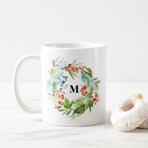 Mug Monogramme de Noël de Winterberry Holly et Juniper