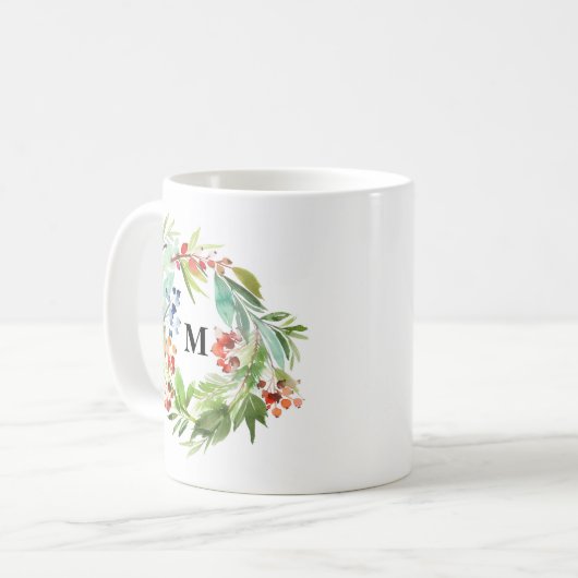 Mug Monogramme de Noël de Winterberry Holly et Juniper (Devant gauche)