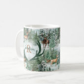 Mug Monogramme de Noël des cerfs de bois d'hiver (Devant gauche)