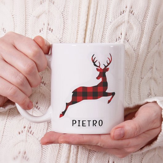 Mug Monogramme de Noël des rennes de Buffalo Rouge