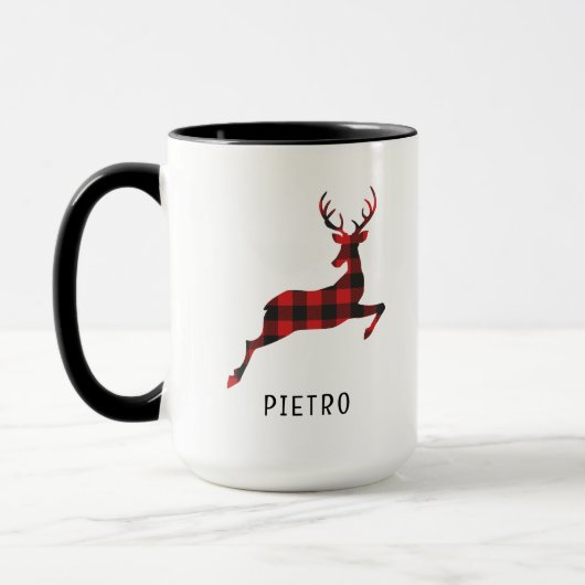 Mug Monogramme de Noël des rennes de Buffalo Rouge (Gauche)