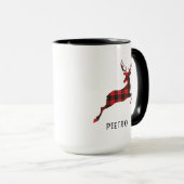 Mug Monogramme de Noël des rennes de Buffalo Rouge (Devant droit)