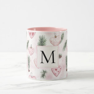 Mug Monogramme de Noël en cœurs rose saumon