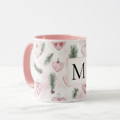Mug Monogramme de Noël en cœurs rose saumon (Devant gauche)