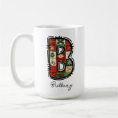 Mug monogramme de Noël, Mug de nom personnalisé (Gauche)