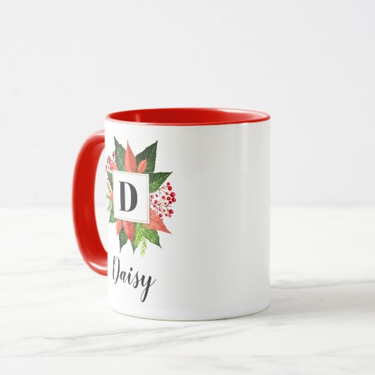 Mug Monogramme de Noël Nom initial (Devant gauche)