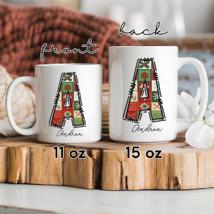 Mug monogramme de Noël personnalisé, cadeau de col