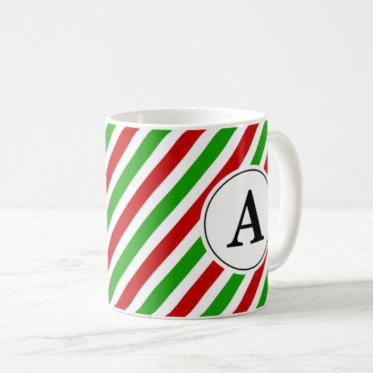 Mug Monogramme de Noël rouge vert rayé (Devant droit)